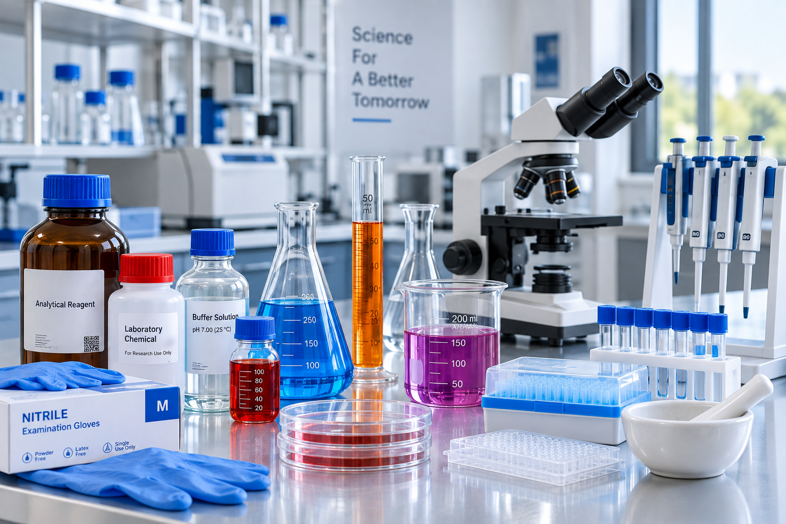 Lab Chemicals, Glasswares, Equipments and Consumables